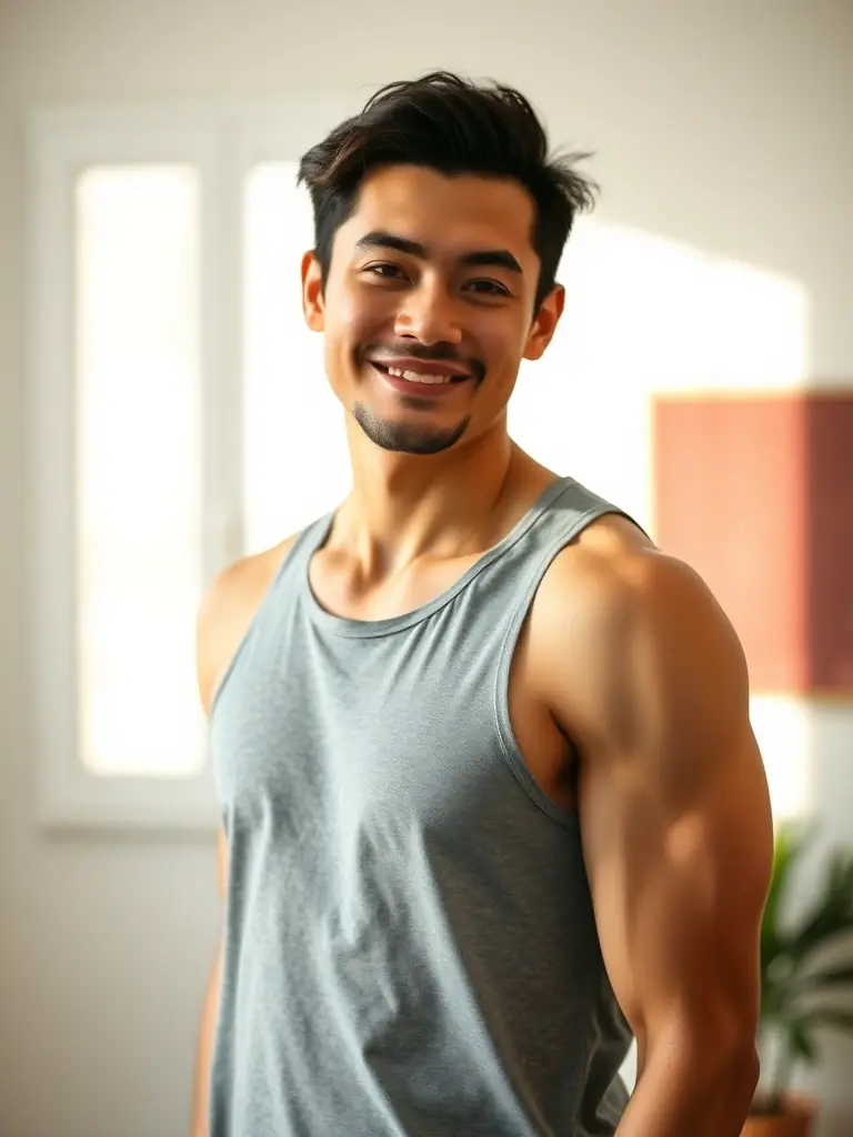 A person feeling their muscles after a workout.