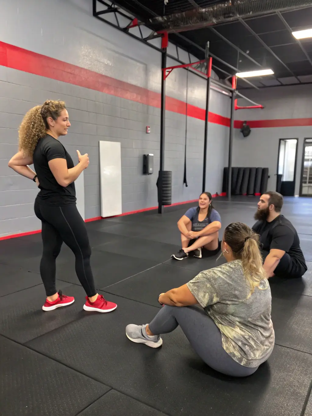 An instructor guiding participants through a low-impact exercise, demonstrating the effectiveness and safety of Energym Seboncourtoise's workout programs.
